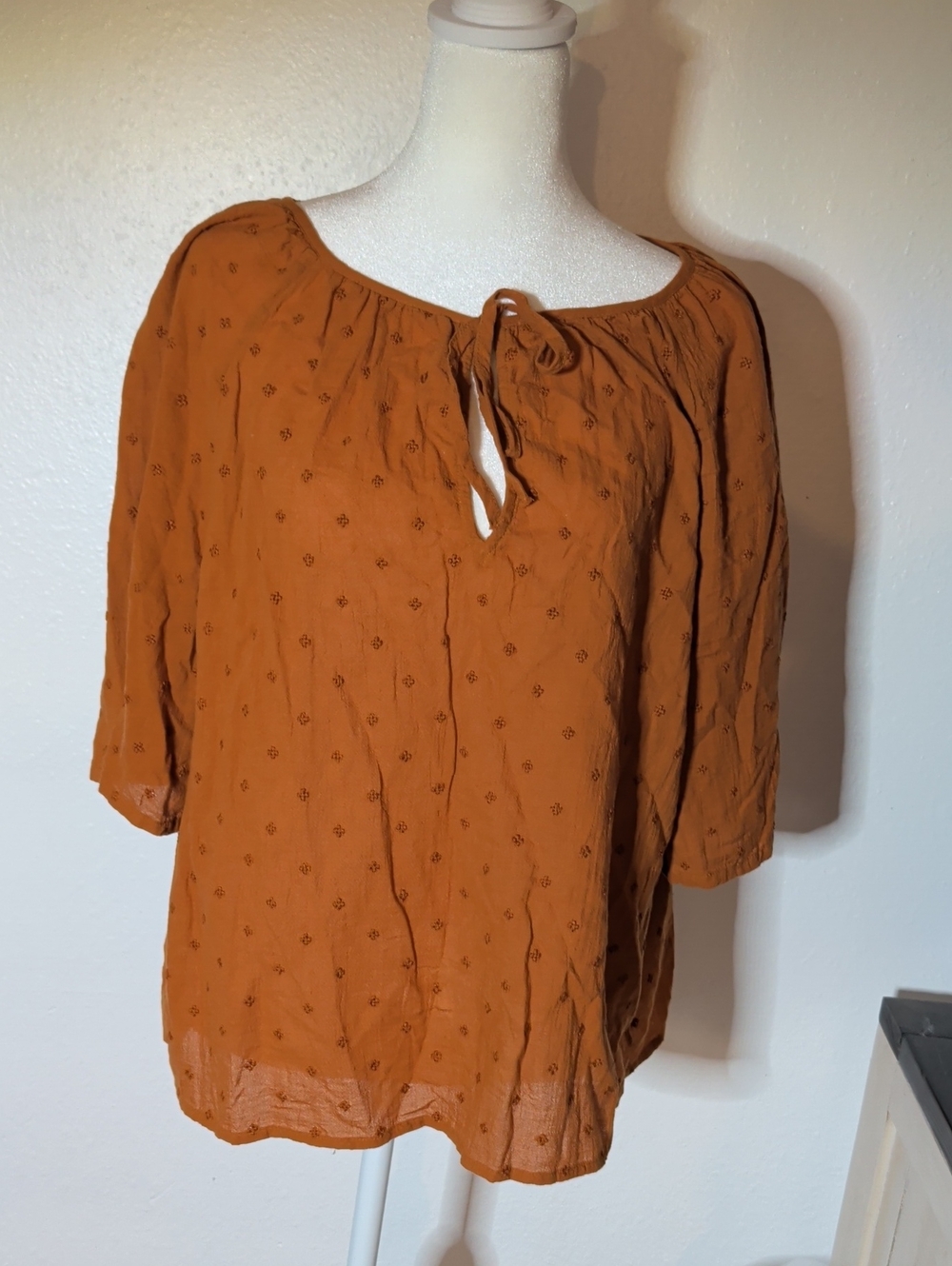 Lucky Brand Rust Tie-Front Peasant Blouse